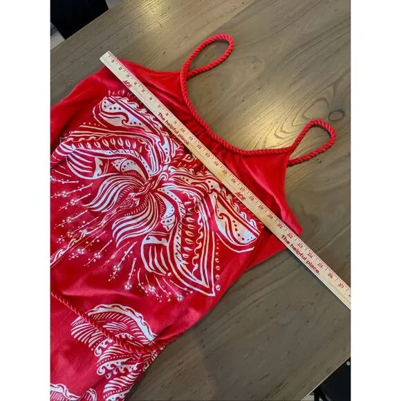 Farm Rio NWT Majestic Coconut Tree Maxi Dress Large Red Linen Blend Tropical - Picture 9 of 11